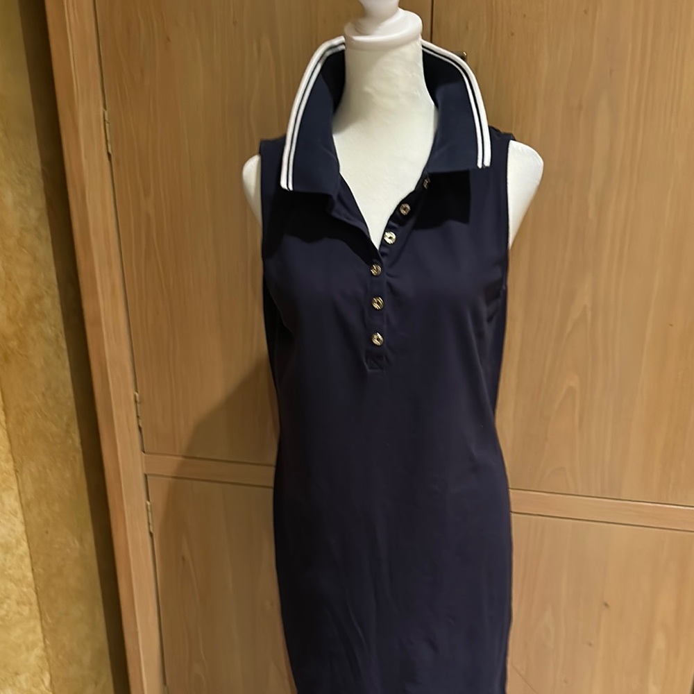 Navy Sleeveless Polo Dress